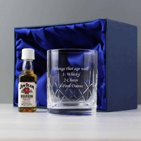 Personalised Cut Crystal Glass & Bourbon Whiskey Miniature Set