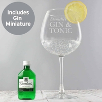 Personalised Gin & Tonic Balloon Glass with Gin Miniature Set