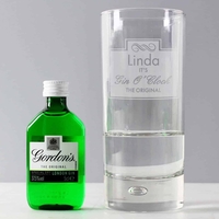 Personalised Gin OClock Hi Ball Bubble Glass & Gin Miniature Set