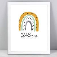 Personalised Mustard & Green Rainbow White Framed Print