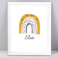 Personalised Mustard & Pink Rainbow White Framed Print