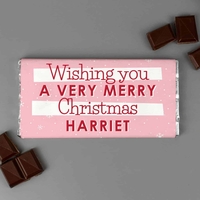 Personalised Pink Christmas Milk Chocolate Bar