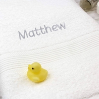 Personalised White Bath Towel - Grey