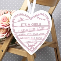 Pink Papercut Large Wooden Heart Decoration