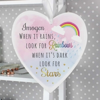 Rainbows and Stars 22cm Large Wooden Heart Decoration