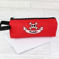 Red Boys Skull & Cross Bone Pencil Case