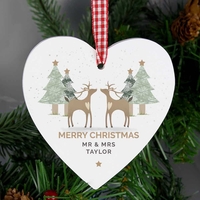 Reindeer Couple Wooden Heart Decoration
