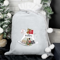 Rocking Horse Luxury Silver Grey Pom Pom Sack