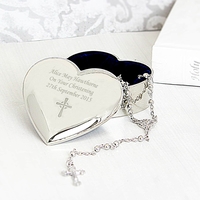 Rosary Beads and Cross Heart Trinket Box
