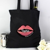 Rose Gold Lips Hen Party Black Cotton Bag