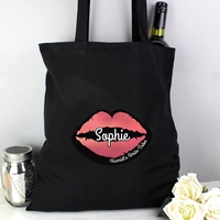 Rose Gold Lips Hen Party Black Cotton Bag