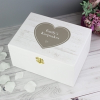 Rustic Heart White Wooden Keepsake Box