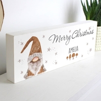 Scandinavian Christmas Gnome Wooden Block Sign