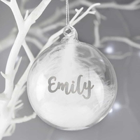 Silver Glitter Name Only Feather Glass Bauble