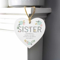Sister Floral Wooden Heart Decoration