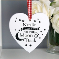 To the Moon and Back... Wooden Heart Decoration