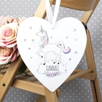 Unicorn Large Wooden Heart Decoration