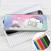 Unicorn Pencil Tin with Pencil Crayons