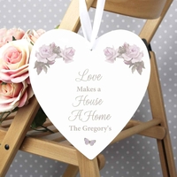 Vintage Floral Large Wooden Heart Decoration