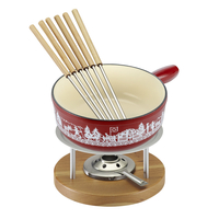 Kuhn Rikon - Cheese fondue set induction cast iron red Alpine Meadow 24cm