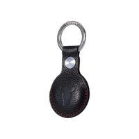 Leather AirTag Keyring - Black with Red Detail