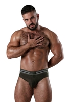 Locker Gear Backroom Ribbed Cotton Bottomless Brief with Leatherette Stripes - Khaki Striped Cotton S