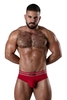 Locker Gear Backroom Ribbed Cotton Bottomless Brief with Leatherette Stripes - Red Striped Cotton 2XL