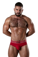 Locker Gear Backroom Ribbed Cotton Bottomless Brief with Leatherette Stripes - Red Striped Cotton 2XL
