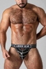 Locker Gear Jockstrap with Open Front - White Striped Nylon 3XL
