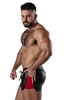 Locker Gear Leatherette 2 Way Zipper Leatherette Short - Red Striped Polyester L
