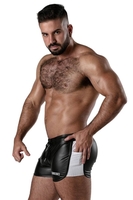 Locker Gear Leatherette 2 Way Zipper Leatherette Short - White Striped Polyester 2XL