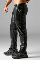 Locker Gear Leatherette Cargo Pants with Rear Zip - Black Striped Polyester XL