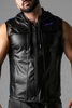 Locker Gear Leatherette Sleeveless Hoodie - Blue Striped Polyester XL