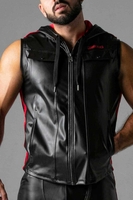 Locker Gear Leatherette Sleeveless Hoodie - Red Striped Polyester S