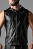 Locker Gear Leatherette Sleeveless Hoodie - White Striped Polyester XL