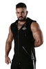 Locker Gear Ribbed Cotton & Leatherette Sleeveless Hoody - Black Striped Cotton 3XL