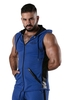 Locker Gear Ribbed Cotton & Leatherette Sleeveless Hoody - Blue Striped Cotton L