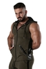Locker Gear Ribbed Cotton & Leatherette Sleeveless Hoody - Khaki Striped Cotton 3XL