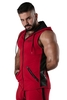 Locker Gear Ribbed Cotton & Leatherette Sleeveless Hoody - Red Striped Cotton L