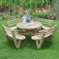 Forest Circular Wooden Garden Picnic Table with Seat Backs 8
