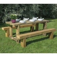 Forest Sleeper Bench & Refectory Wooden Garden Table Set 6