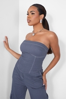 Denim Contrast Stitch Bandeau Top Grey UK 16