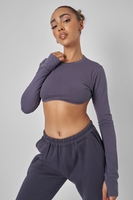 Long Sleeve Underbust Crop Top Dark Grey UK 4