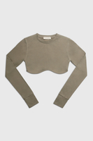Long Sleeve Underbust Crop Top Elm Khaki UK 10