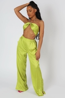 Satin Chain Halterneck Top Lime UK M