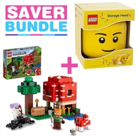 LEGO Minecraft The Mushroom House Toy for Kids 21179 + Large LEGO Storage Head - Bundle