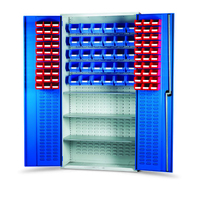Barton Storage Barton Topstore 013090 Louvre Panel Cabinet with 3 Shelves & 60 Red and 30 Blue Bins