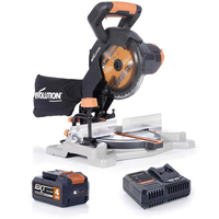 Evolution EXT Evolution R185CMS-Li Cordless 185mm Compound Mitre Saw with 4.0Ah 18V Li-Ion EXT Battery,  Rapid Charger & Multi-Material Blade