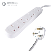 connektgear 10m 4 Way Power Extension Block - UK Plug to 4 x UK Socket