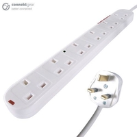 connektgear 2m 6 Way Surge Protected Power Extension Block - UK Plug t